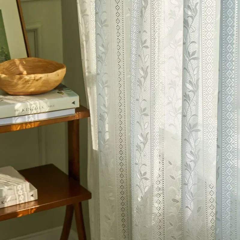 rideau blanc floral translucide classique polyester fenêtre intérieur personnalisable hospitalière