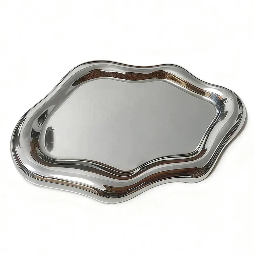 plateau moderne élégant argenté blanc bijoux parfum céramique métal lisse chambre décoration