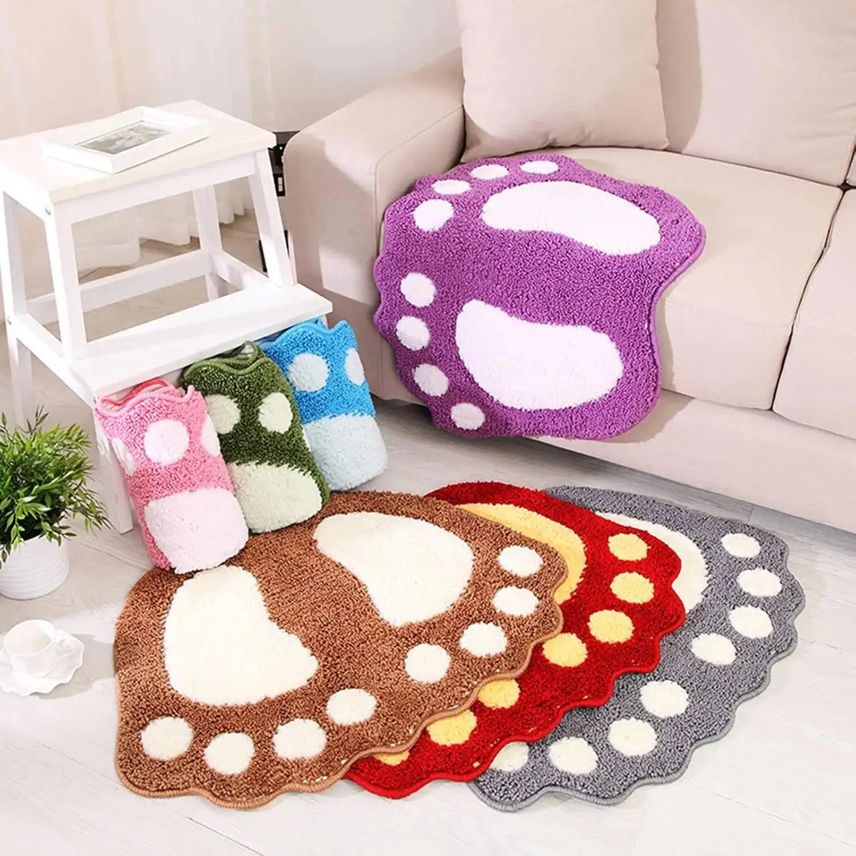 tapis sol doux absorbant traces pieds motif moderne couleur gris violet rose vert rouge