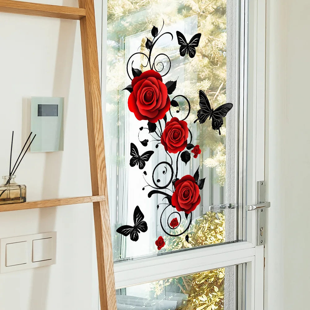 sticker mural floral roses papillons deco chambre adhésif vinyle moderne 30x59cm