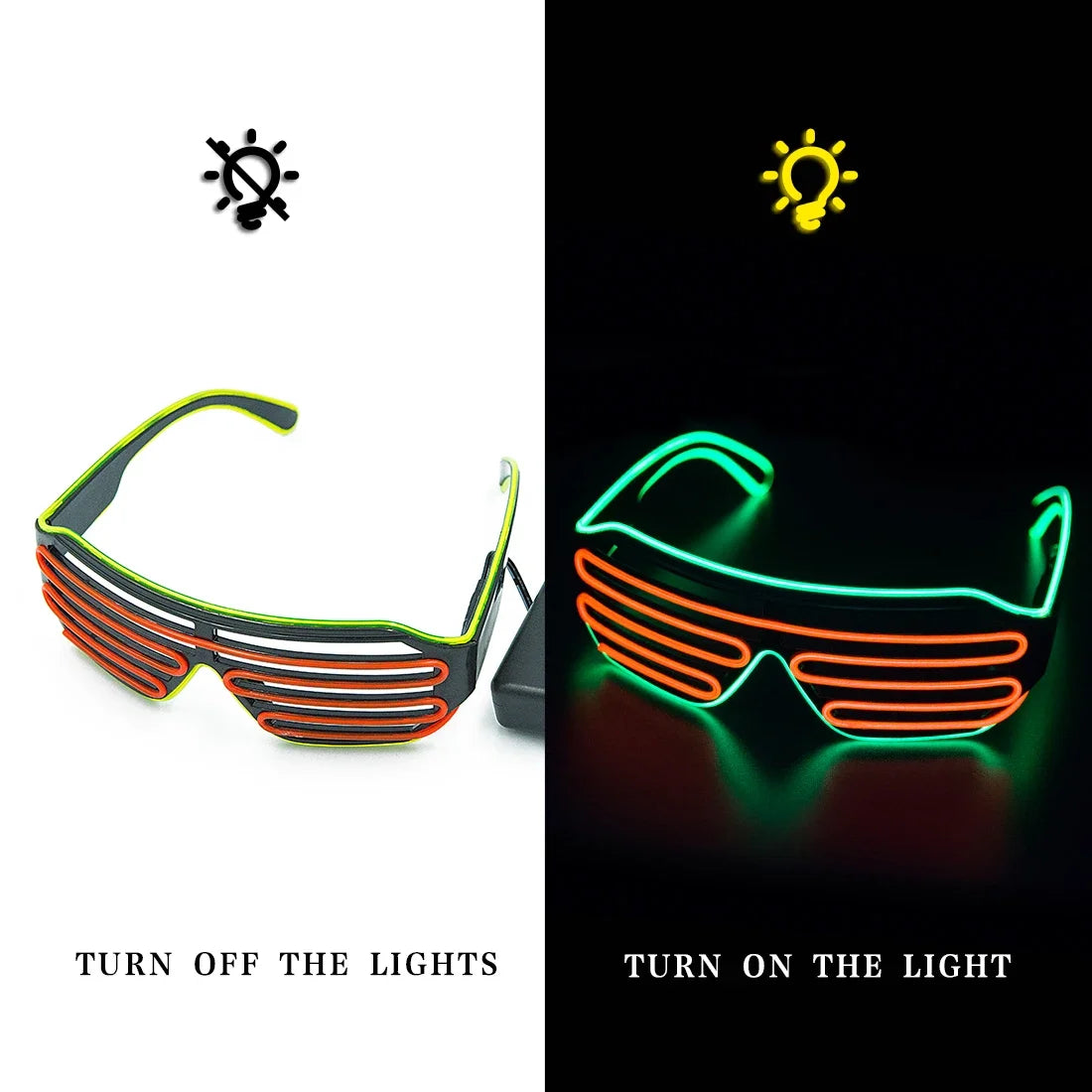 lunettes lumineuses led bleu rose lignes horizontales modernes élastiques événements halloween noël anniversaire