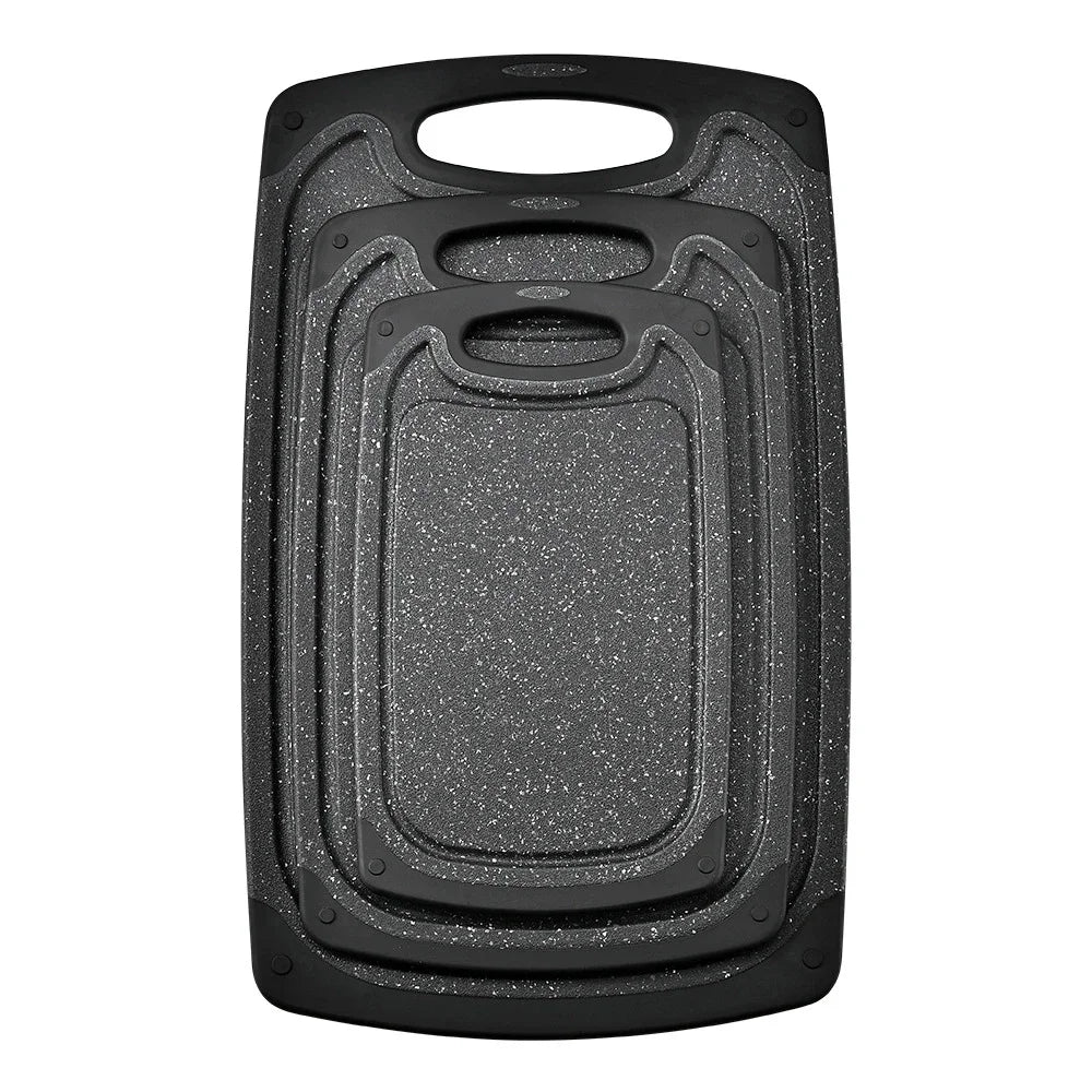 planche découper moderne poignées intégrées motif granulé noir gris beige respectueuse environnement multifonctionnable accrochable