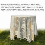 nappe table broderie florale blanc boho chic pompons franges semi transparente vintage dimensionnée