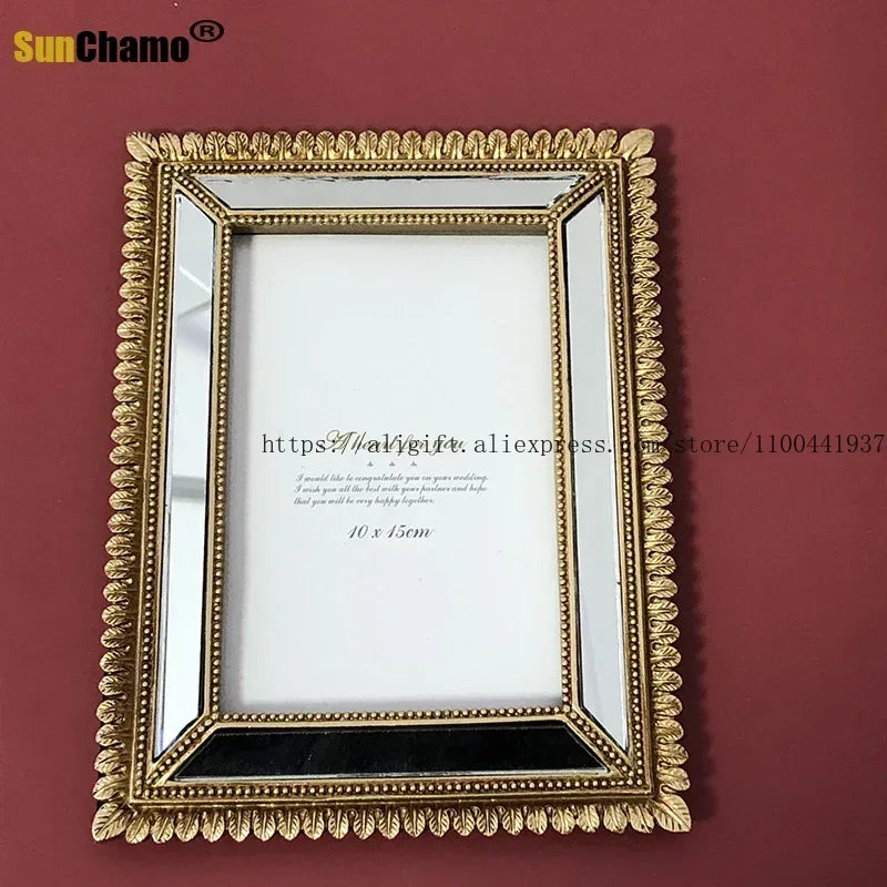 cadre photo résine or argenté vintage feuilles miroirs posable accrochable ornementé