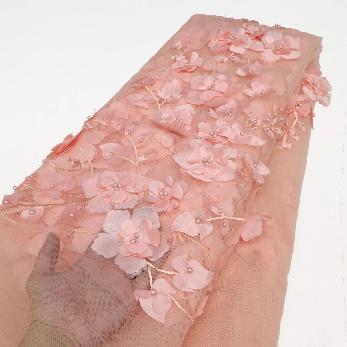 tissu dentelle tulle bleu clair fleurs relief broderie 3d robe mariage soirée luxe