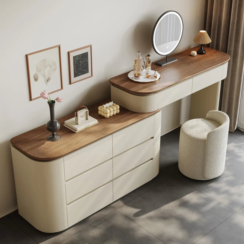 maquillage moderne plateau bois tabouret miroir rond horloge boîte bijoux