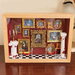 boîte cadre photo verre transparent miniatures décoratives maison poupée roses séchées portraits paysages