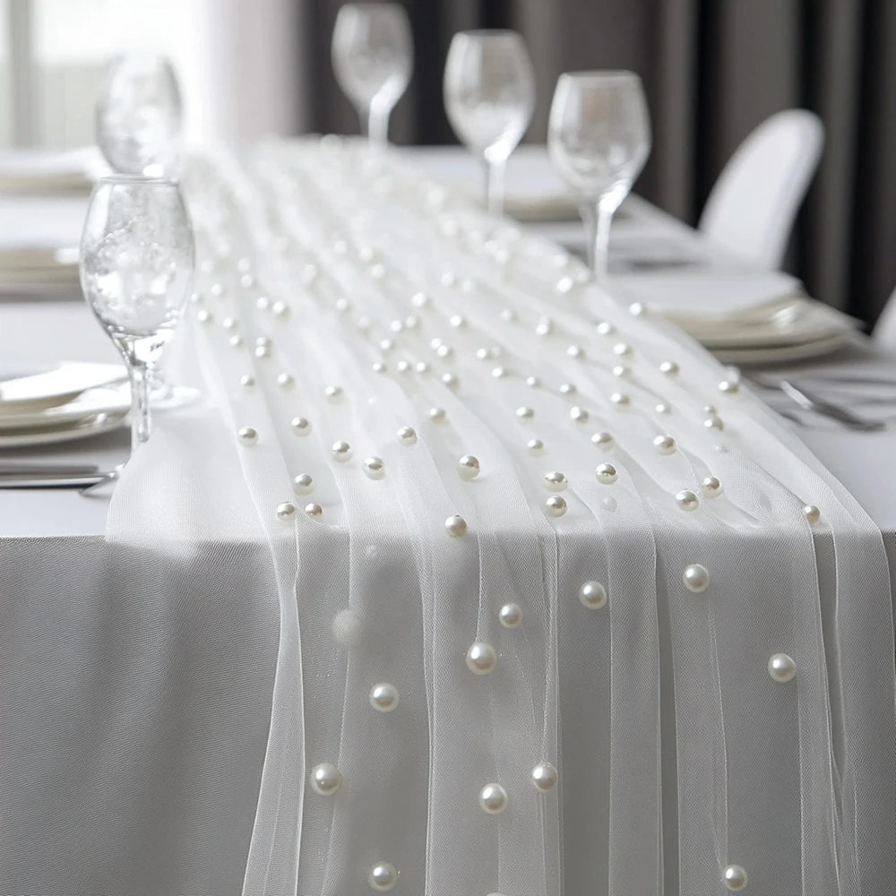 tulle blanc décoratif voile table transparent 3m 70cm polyester occasion cérémonie mariage