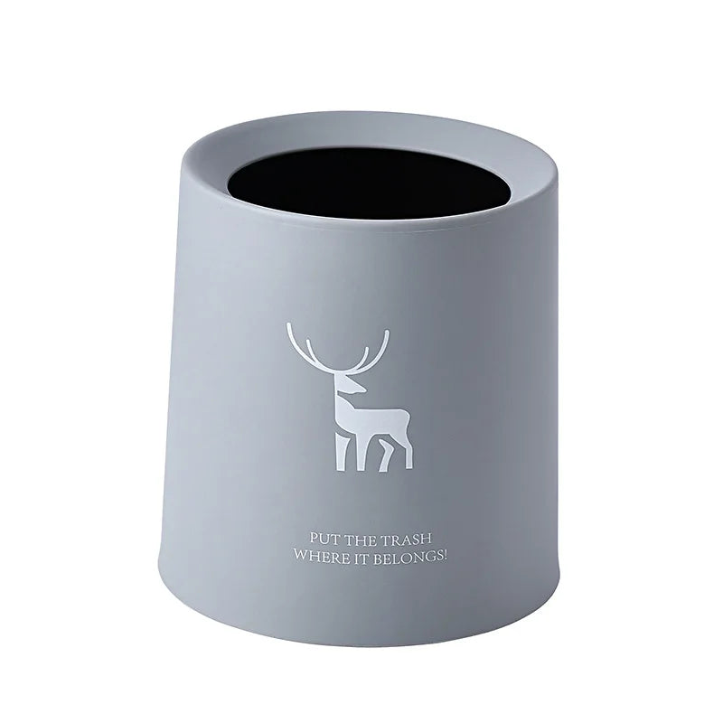 petite poubelle cuisine ronde plastique blanc noir motif cerf lettre minimaliste