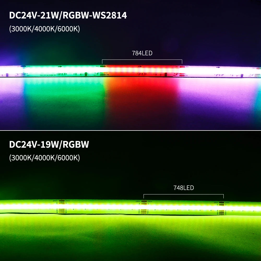 ruban led coB 784 led rgbnw rgbww ws2814 ic blanc bleu rouge moderne