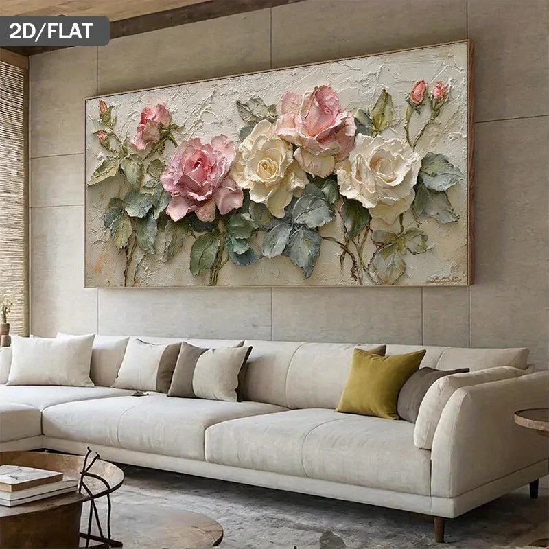 tableau mural impression toile abstraite fleurs roses blanches classique décoration murale moderne floral réaliste