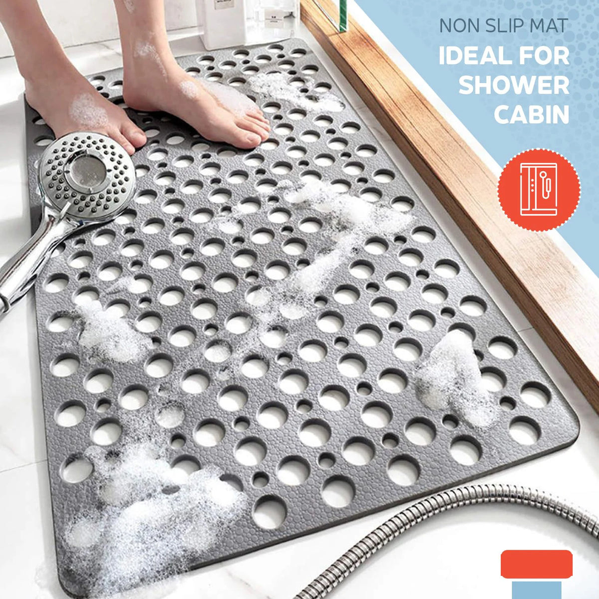 tapis bain antidérapant gris moderne perforations adhésif salle bain respectueux environnement lavable machine