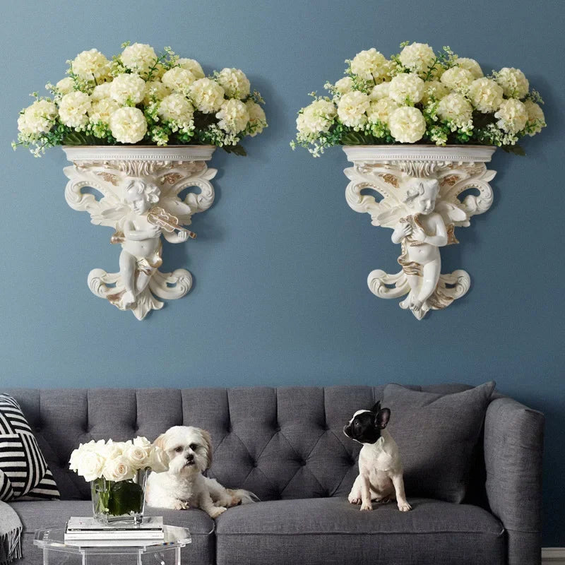 décoration murale résine cherubin baroque fleurs artificielles vintage étagères murales blanc bleu turquoise