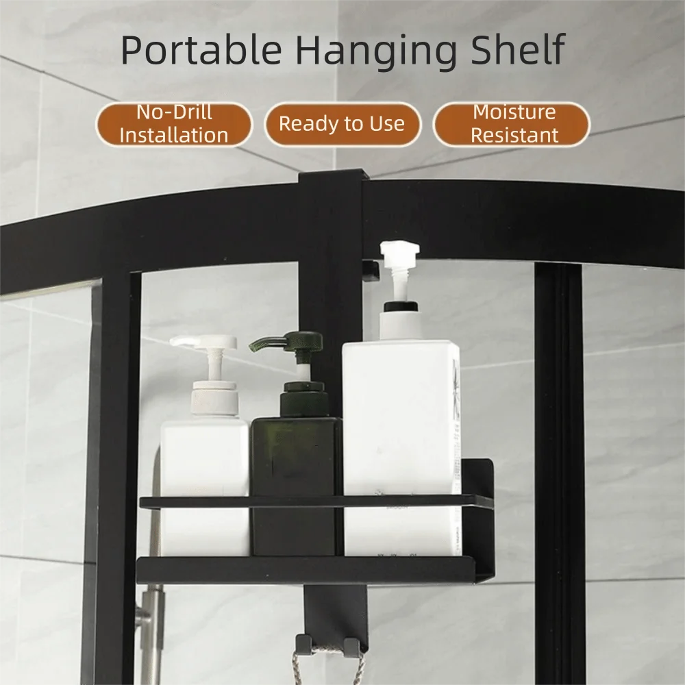 étagère salle bain moderne adhésive noire imperméable distributeurs savon gel crème double single layer