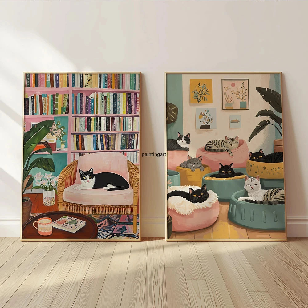 tableau toile chat tuxedo moderne décoration murale salon chambre objet esthétique