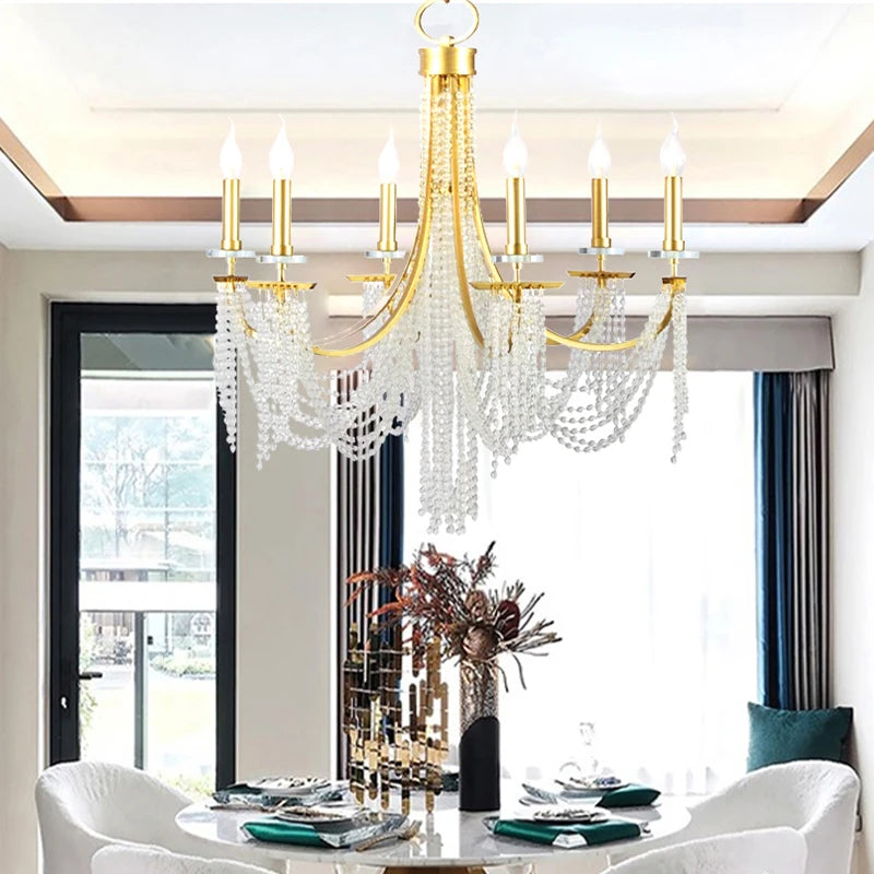 lustre pendentif doré cristal transparent classique chambre salon facile