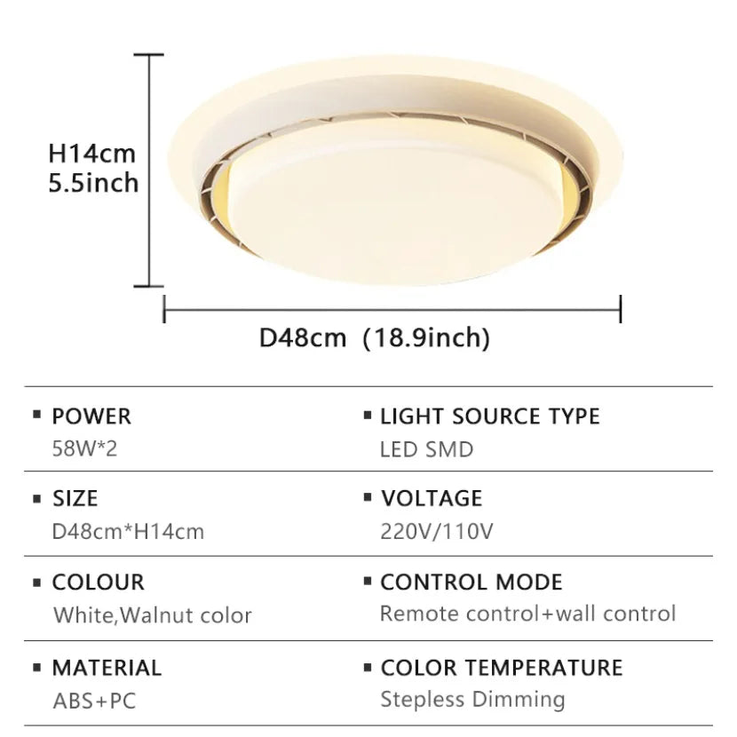 lampe ventilateur sans pales invisible télécommande led moderne blanc brun noyer imitation bois fixations