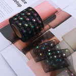 ruban decoratif polyester coeurs iridescents paillettes translucide vert rose bleu clair noir 6cm 5yards