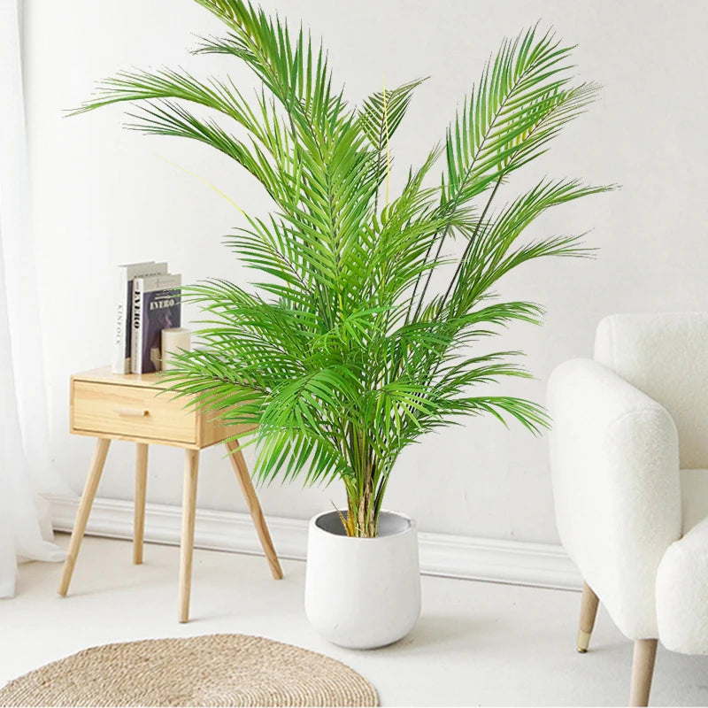 plantes artificielles vertes modernes feuilles fines extérieures decoration jardin tronc palmier faux 90cm 98cm