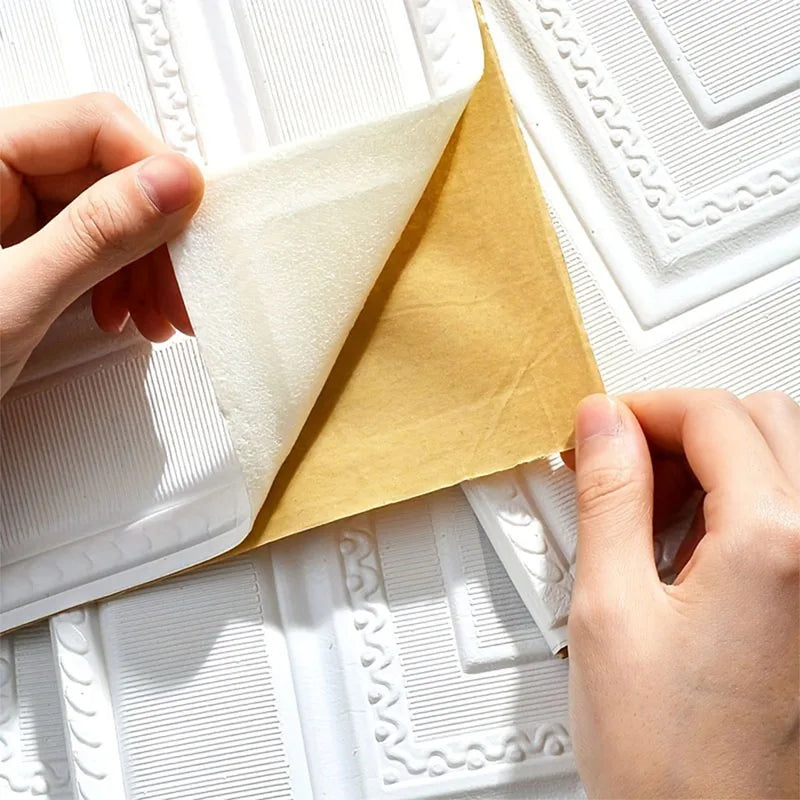 plaque decorative mur impermeeuble adhesif blanc geometrique resistant humidite 35cm 35cm