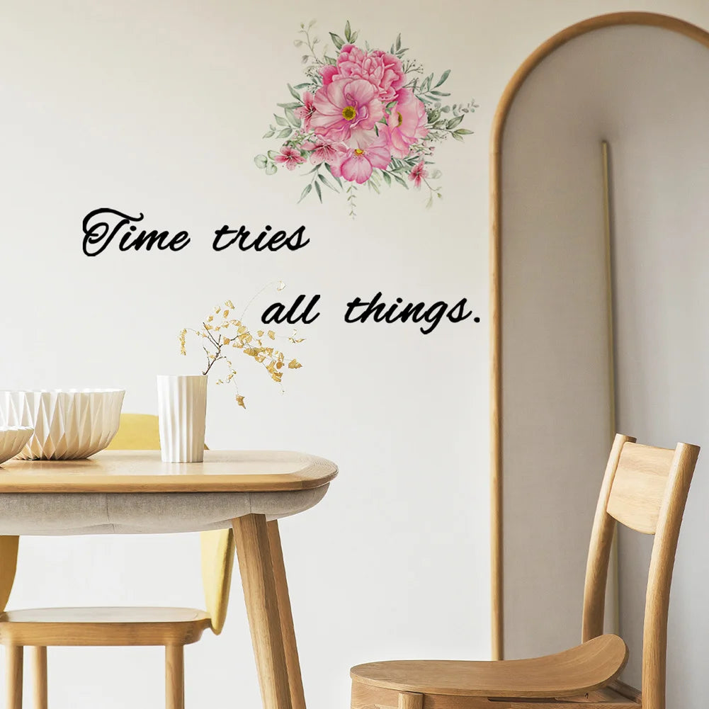 autocollant mural moderne bouquet fleurs inspirantes quotes chambre salon pvc adhésif rose vert noir