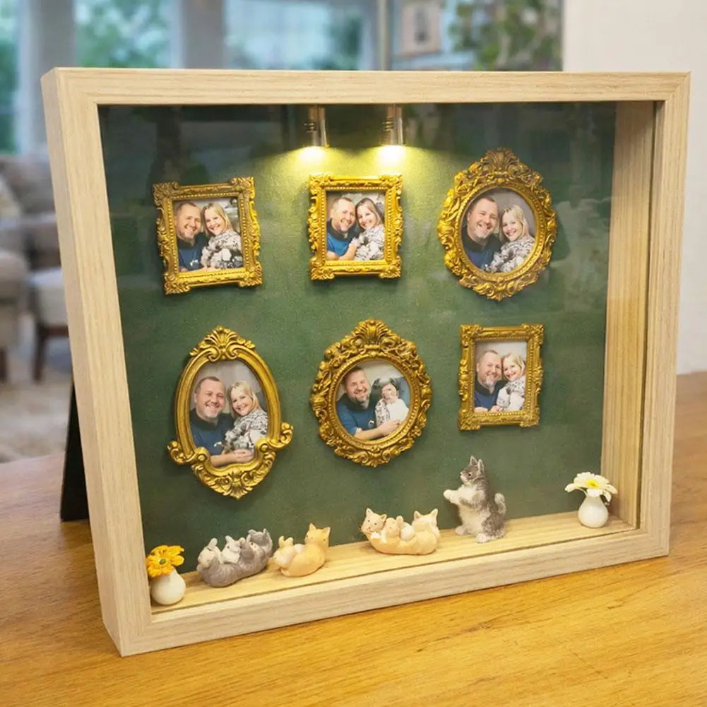 cadre photo mural classique ornementé adhésif figurines céramique fleurs artificielles photos doré blanc rouge