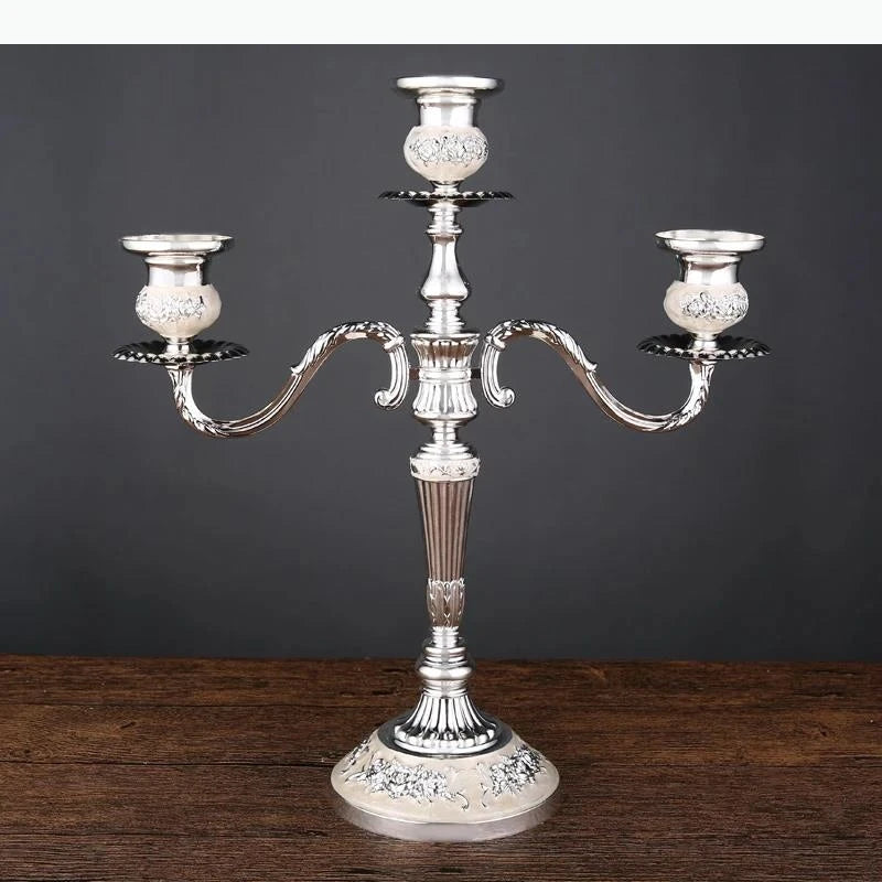 bougeoir cinq branches ornements floraux argent doré bronze classique décoration intérieure porte chandelle SUPPORT