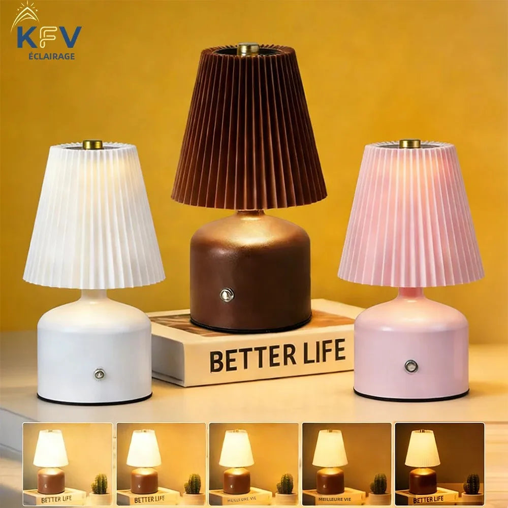 lampe table led blanc marron rose plissée moderne interrupteur tactile charge type