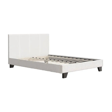 lit moderne blanc tête lit texturée pieds noirs minimaliste fixations métalliques