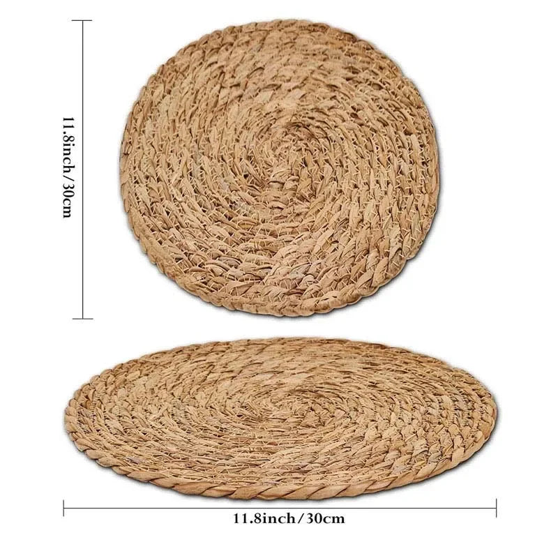 tapis coussinets table ronds tressés spirales rustiques bohèmes 30cm beige marron respectueux environnement pièces