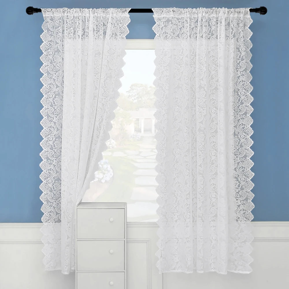 rideau blanc broderie florale transparent classique tringle polyester dimension 140x114cm