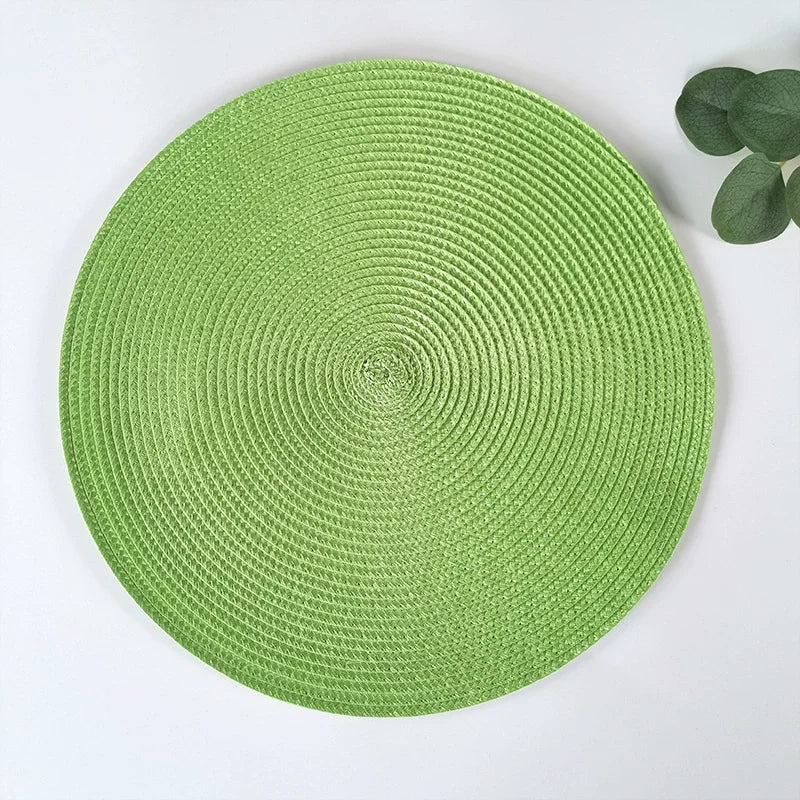 tapis table rond tissé turquois respectueux environnement moderne 15 pouces assiettes verres
