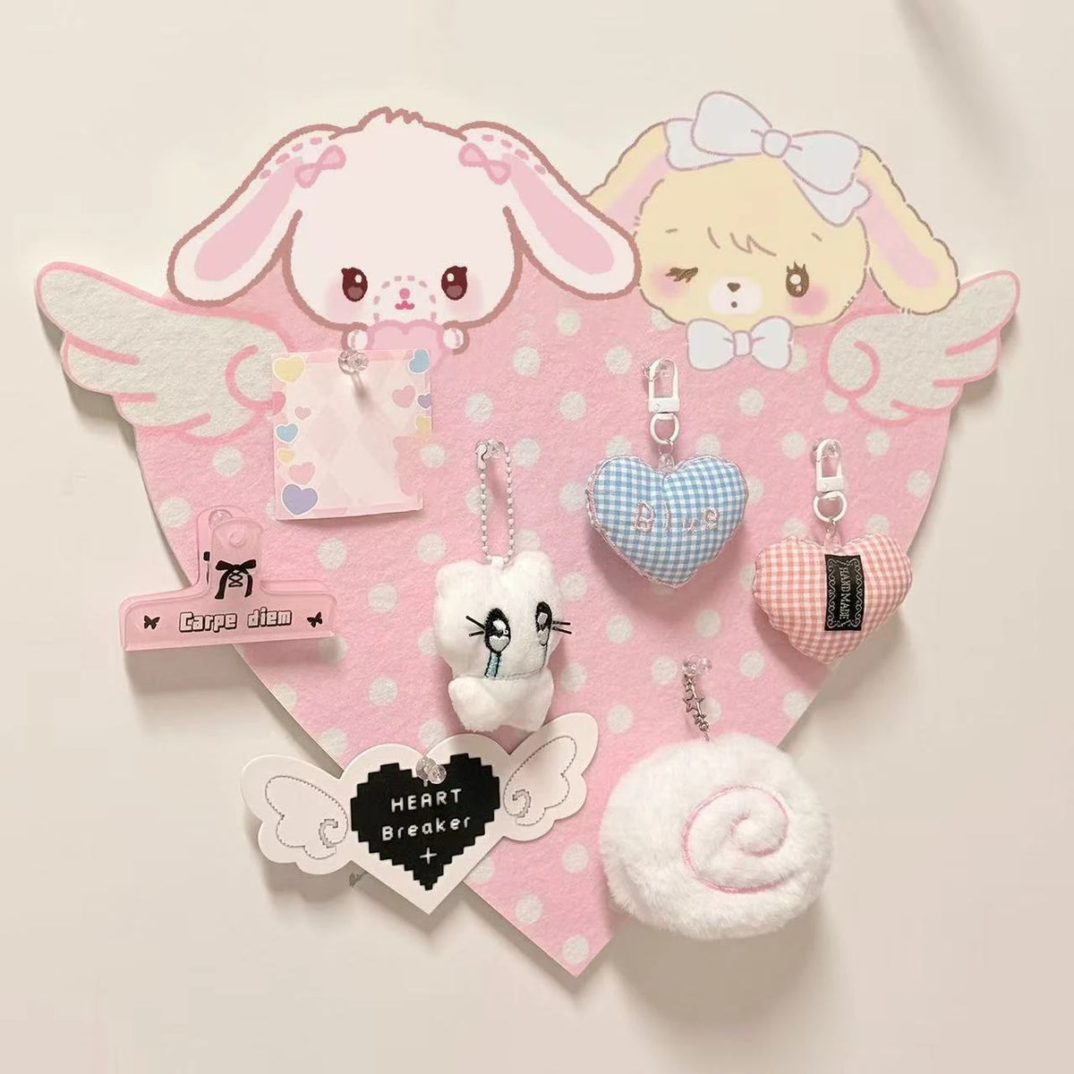 décoration murale kawaii carte autocollants coeurs papillons lapin rose clair chambre enfants douce clips