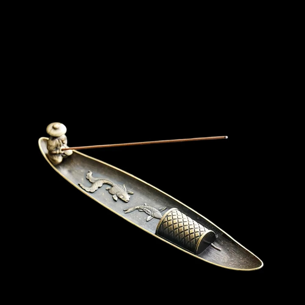 cendrier artisanal doré poissons motifs géométriques salon vintage