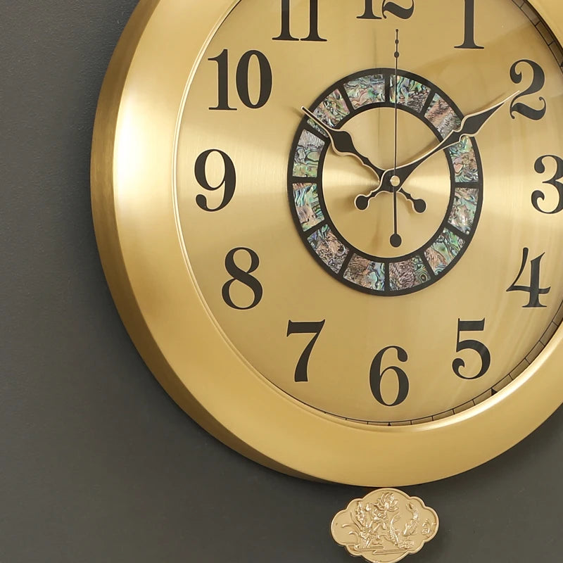 horloge murale or chinois moderne ornements fleurs arabes noirsOpaque