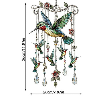 mobile décoratif suspendu colibris fleurs vitrail cristaux métal famille extérieur pastorale