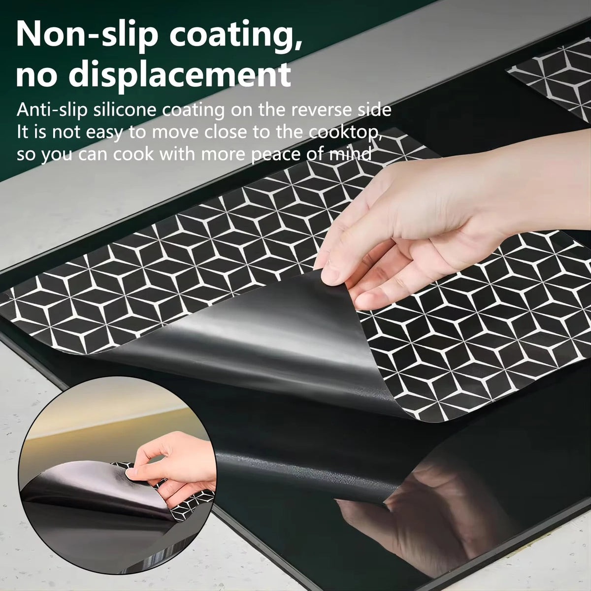protège plaque induction silicone anti rayures moderne noir blanc hexagones adhésif durable rond rectangle