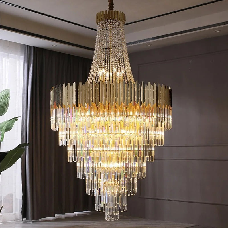 lustre moderne élégant doré cristal transparent lumières réglables 4000k 3000k 6000k