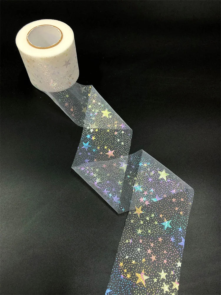 ruban tulle étoiles multicolores motifs points décoratif bricolage transparent noir tissu polyester