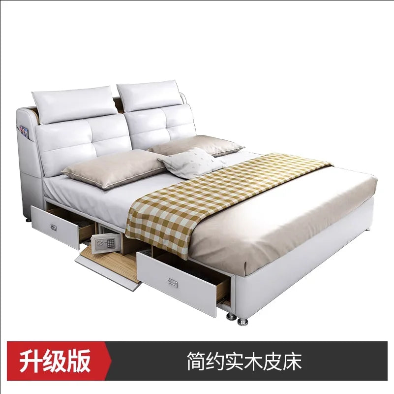 lit moderne blanc simili cuir rangements tiroirs 180cm 200cm