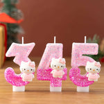 bougies numériques forme chiffres rose pailletées décoratives enfantine hello kitty argentées festive