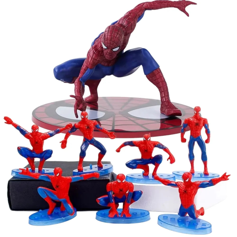 figurines spider man rouge bleu noir costume original anniversaire enfant dessin animé six petites
