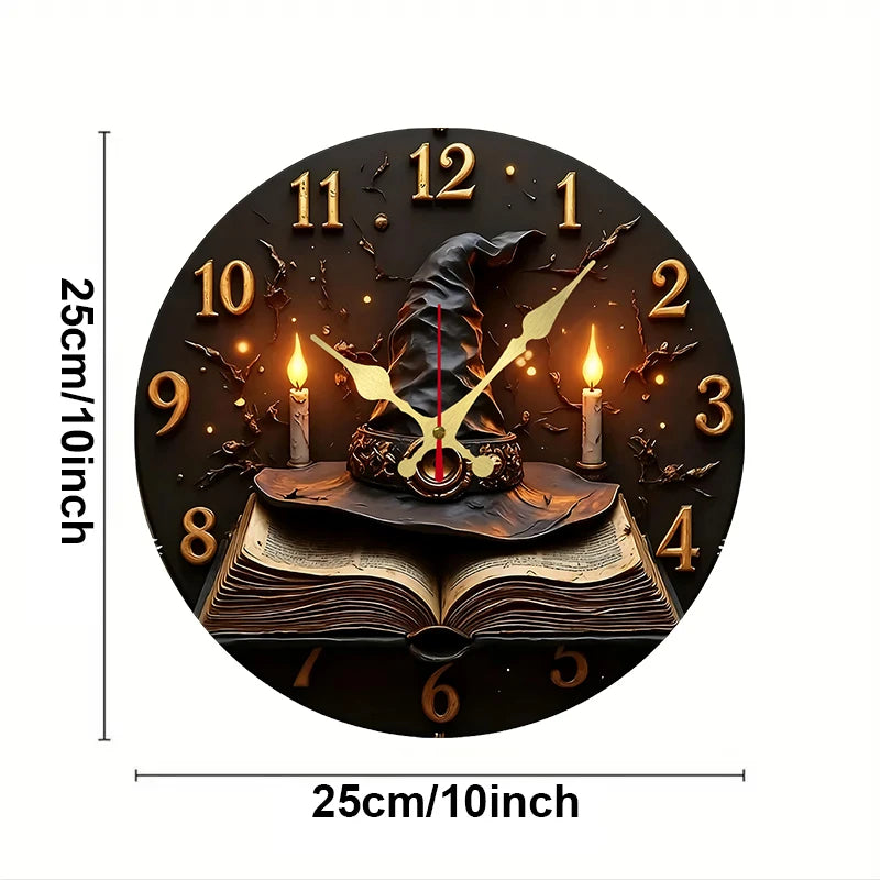 horloge murale noire sorcière livres célestes vintage 25cm salon chambre decoration