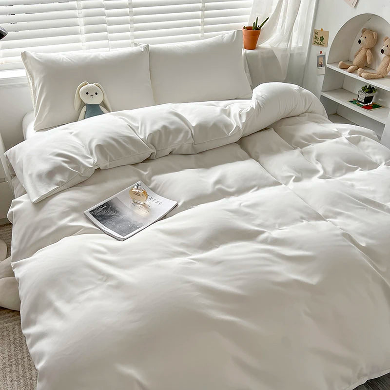 parure lit ensemble housse couette double deux taies d'oreiller coton moderne