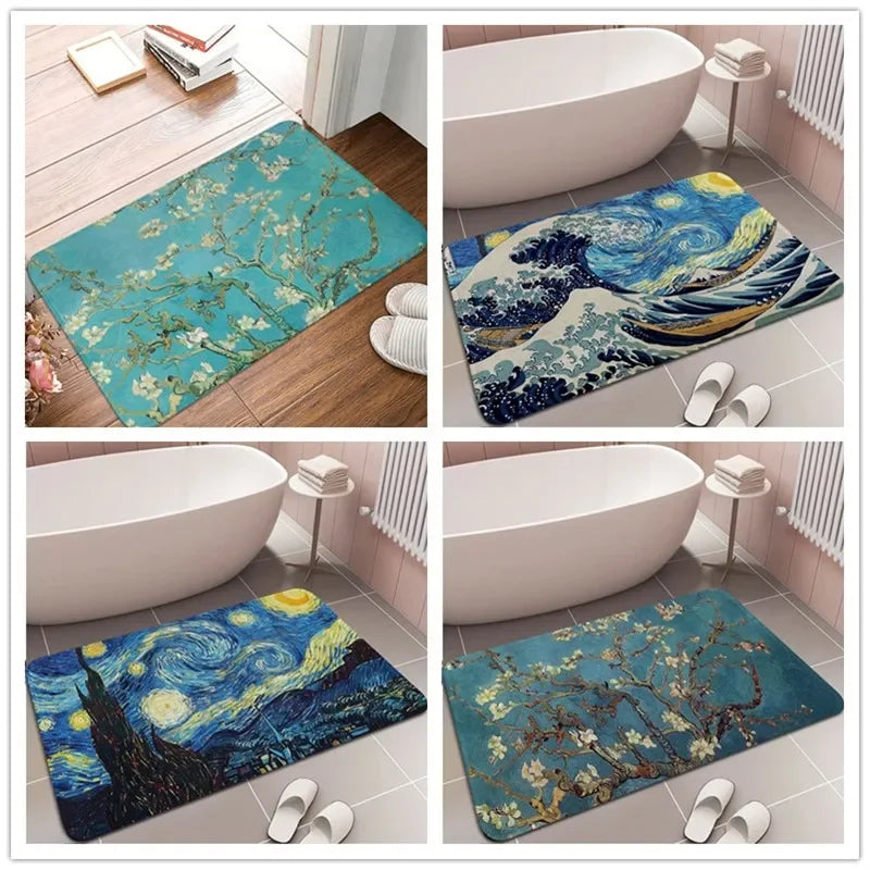 tapis sol moderne motif fleurs turquoise bleu ciel artistique maison intérieur décoratif