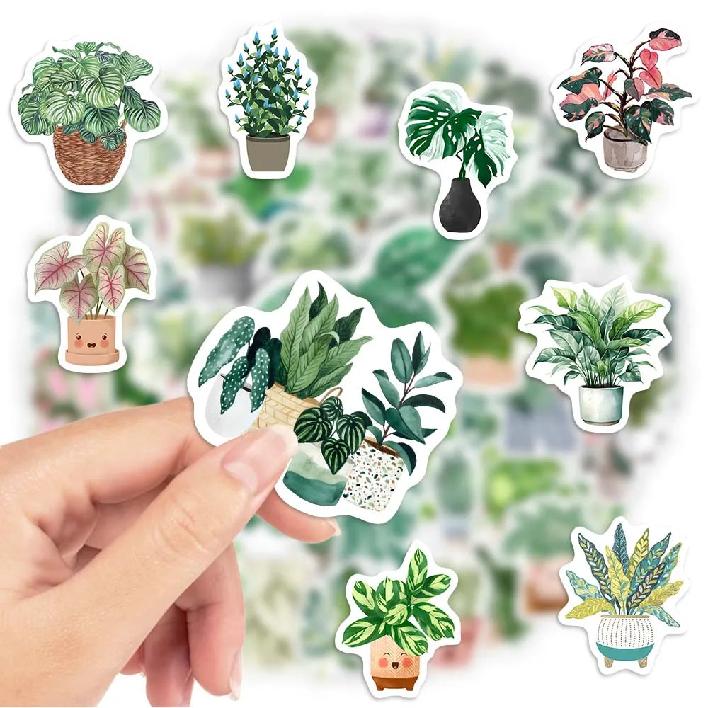 stickers plantes feuilles pots adhésifs illustration cartoon mignon DIY scrapbook décoration téléphone bagages portable
