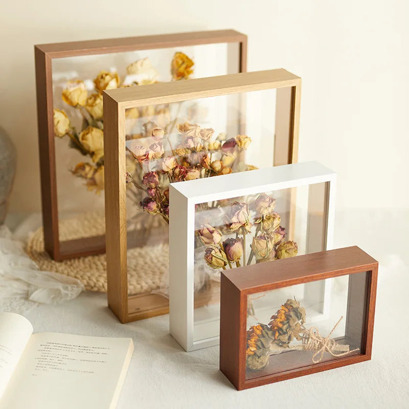 cadre photo bois moderne fleurs séchées transparent souvenir décoration murale rustique intérieur maison