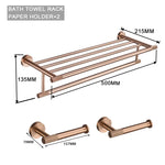 ensemble accessoires salle bain moderne métal or rose porte serviettes barre crochet mural