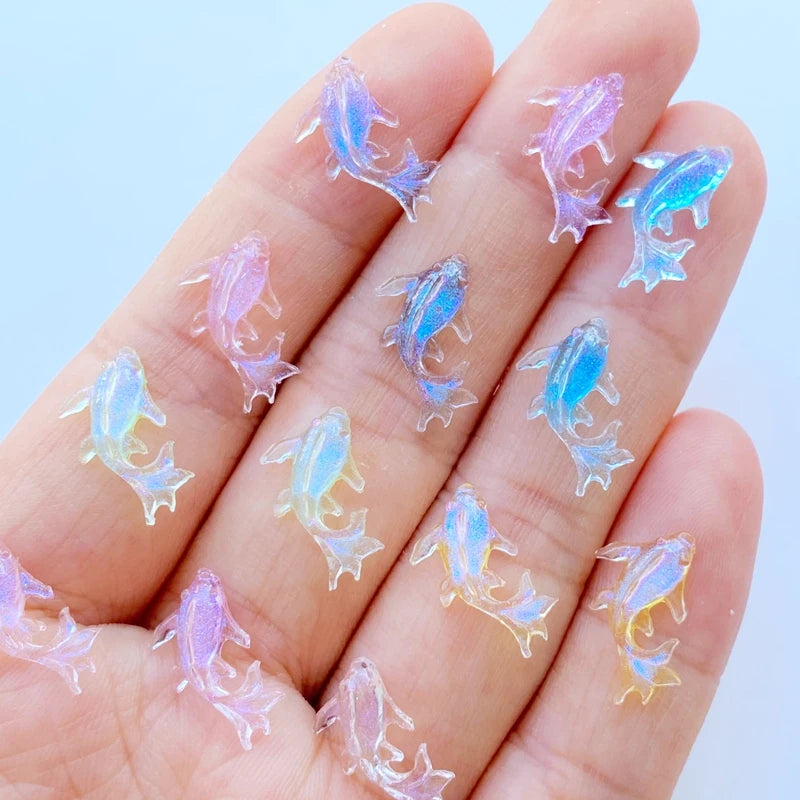 poissons résine colorés transparents violet bleu jaune rose 8x15mm figurines scrapbook nail art decoration