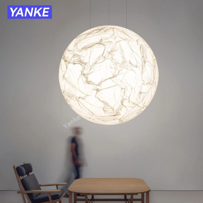 Suspension lumineuse moderne marbrée blanc beige câble suspendu 40cm 50cm 60cm 80cm LED 3000K